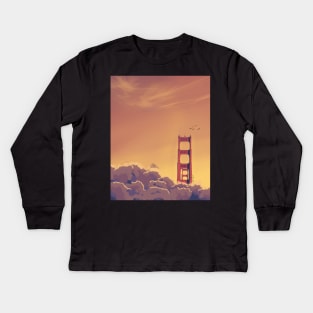 San Francisco Golden Gate Bridge Sunset Anime Scenery Kids Long Sleeve T-Shirt